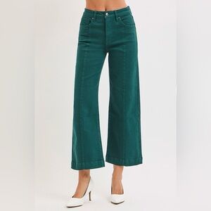 Tummy Control High Rise Pin Tuck Wide Leg Cropped Jeans - Risen